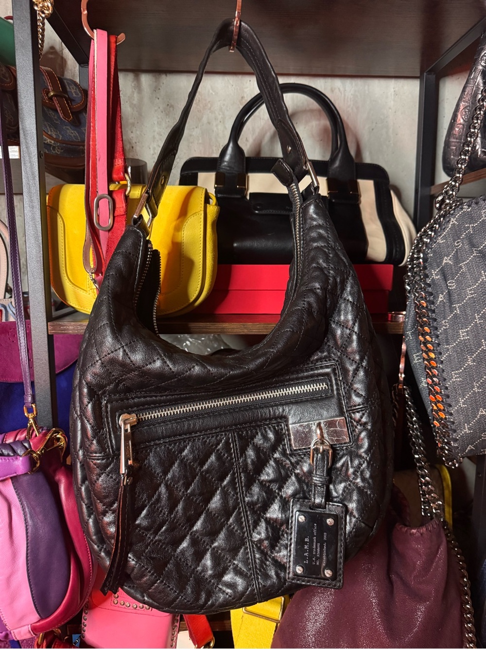 L.A.M.B by Gwen Stefani Quilted Soft Leather Black Hobo Bag EUC